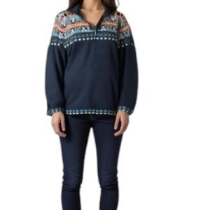 ARTESANIA 1/4 Zip Nordic FairIsle Alpaca Wool Handmade Sweater Size M